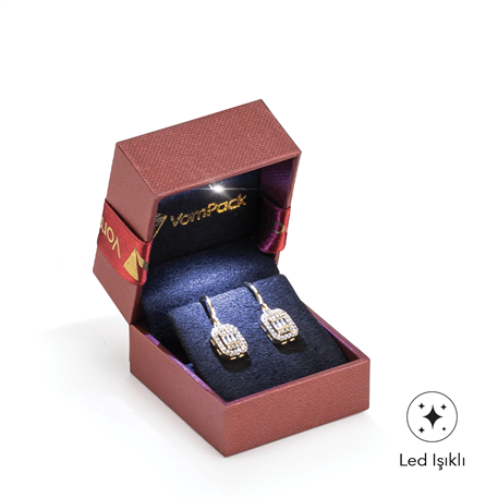 Bordo Işıklı Küçük Küpe Kutusu