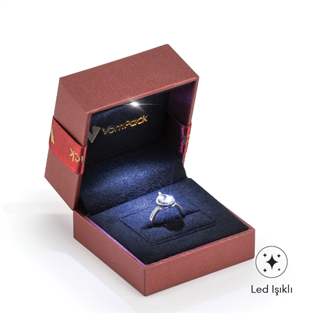 Bordo Işıklı Rulo Büyük Yüzük Kutusu