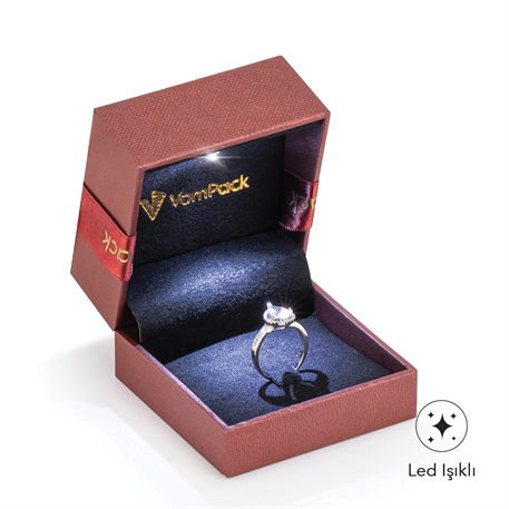 Bordo Işıklı Tırnaklı Büyük Yüzük Kutusu