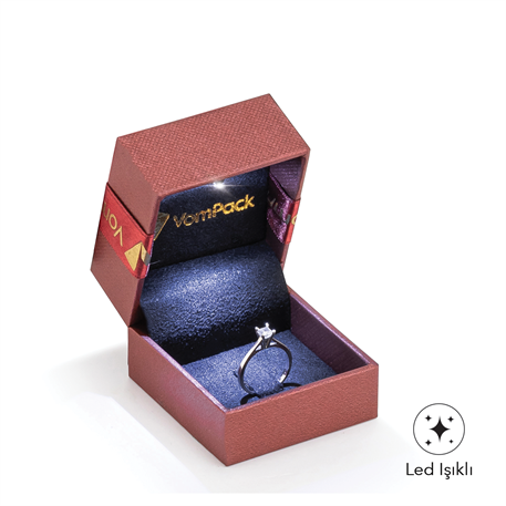 Bordo Işıklı Tırnaklı Küçük Yüzük Kutusu