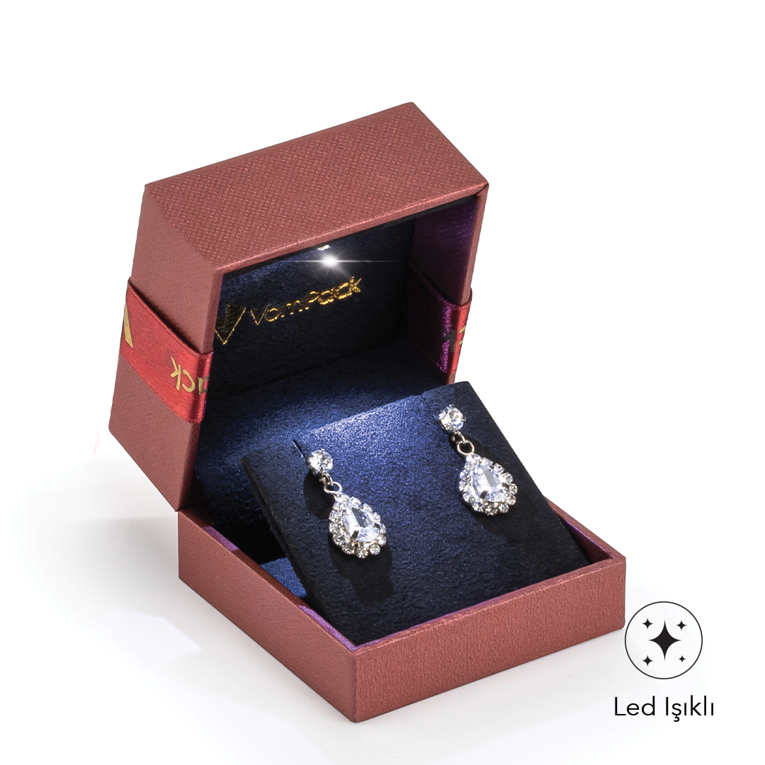 E200 Diamond Bordo Işıklı Büyük Küpe Kutusu