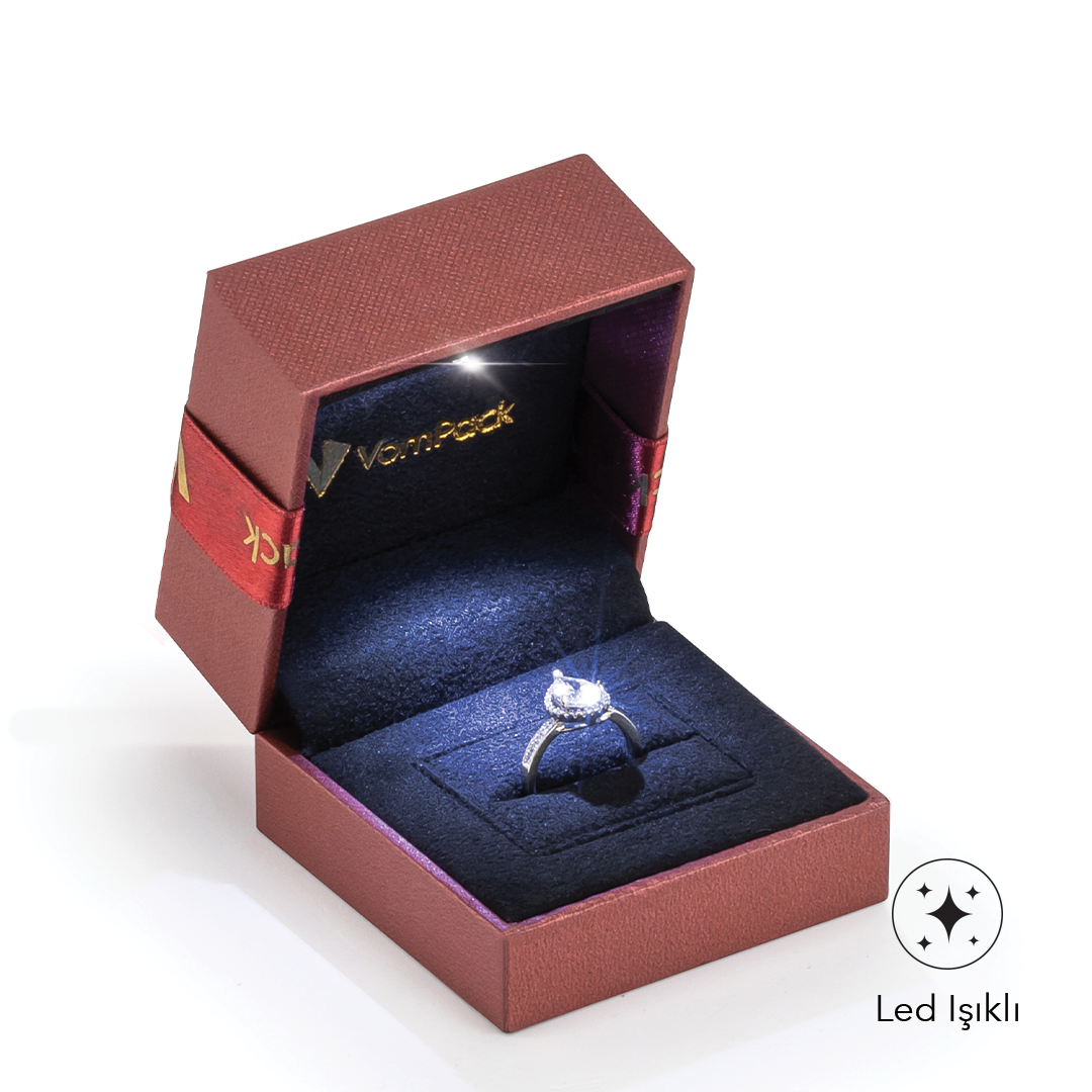 E200 Diamond Bordo Işıklı Rulo Büyük Yüzük Kutusu