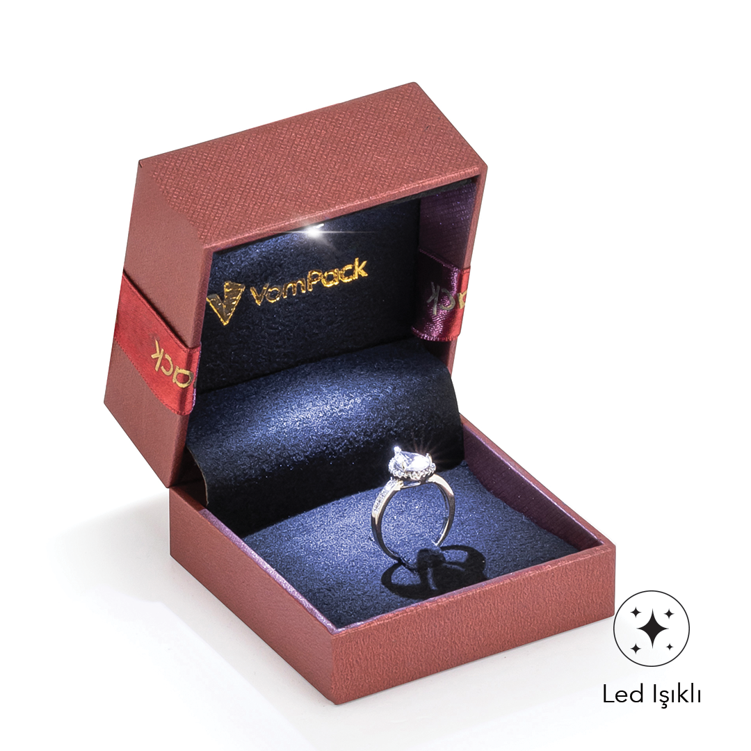 E200 Diamond Bordo Işıklı Tırnaklı Büyük Yüzük Kutusu