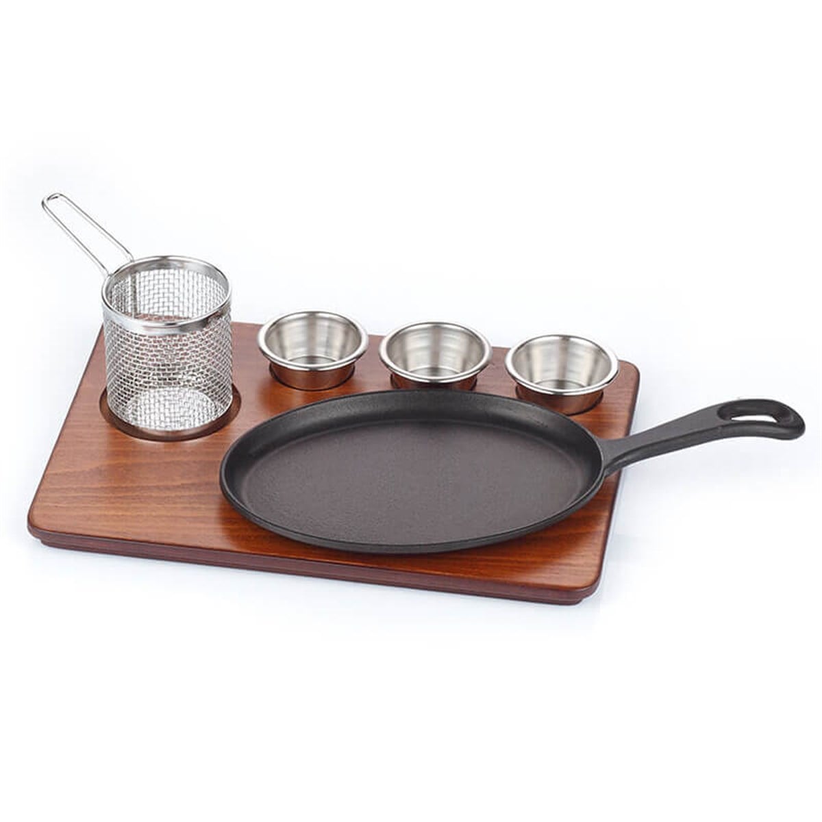 C.IRON LARGE OVAL FAJITA SKILLET SET - MDF