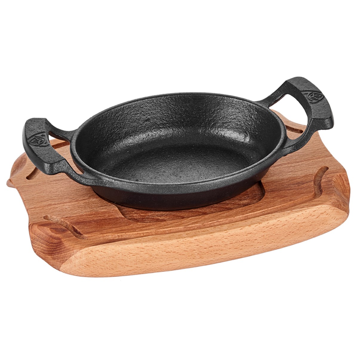 CAST IRON OVAL DISH 16*12CM +TRIVET