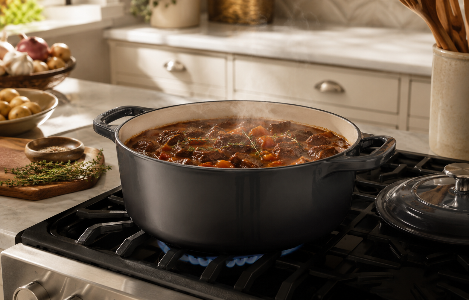 Casserol cooking on an American kitchen stove