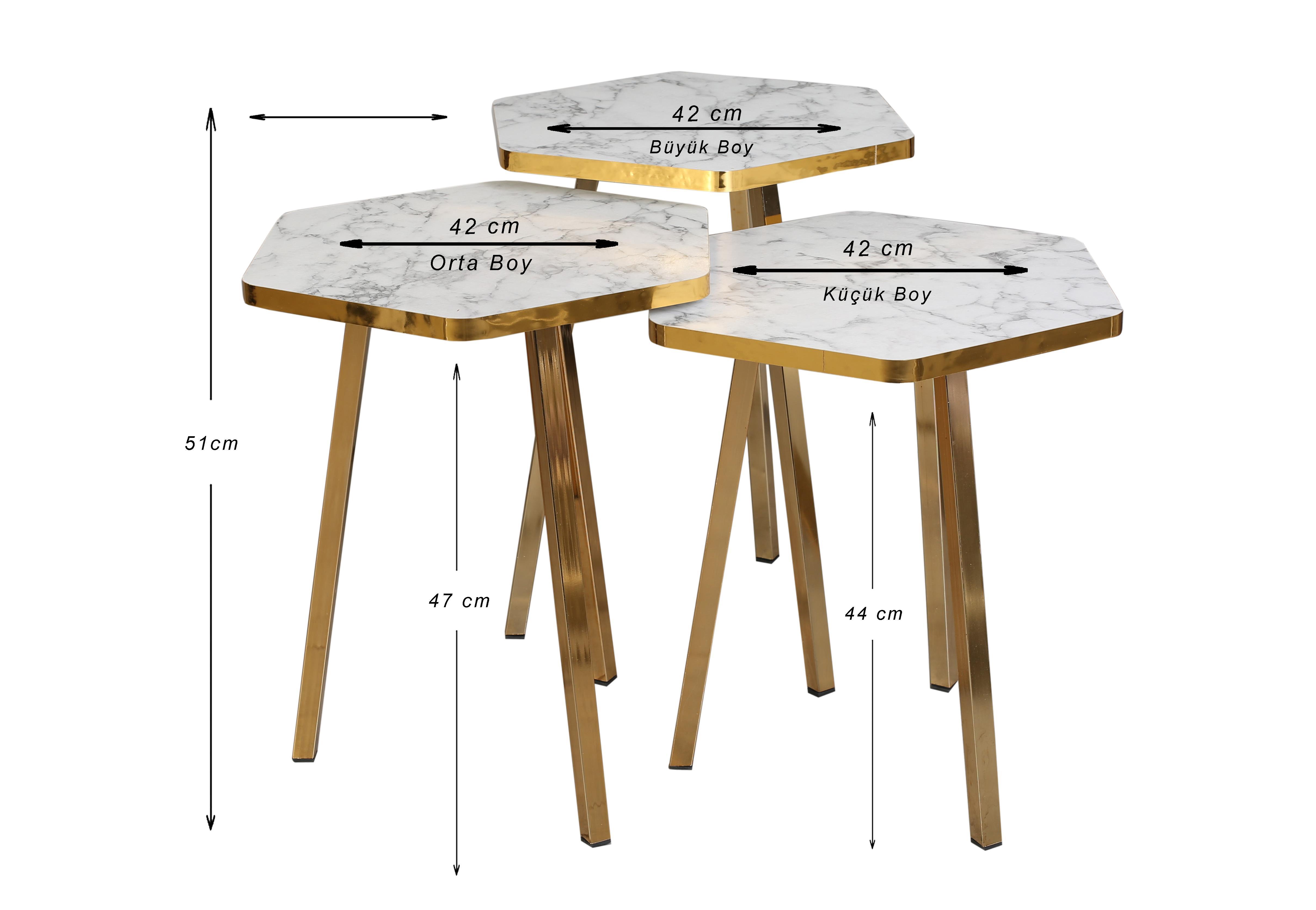 TICARIURUN-00498HEXAGON COFFE TABLE METAL P20 LEGS COVE GOLD EFES