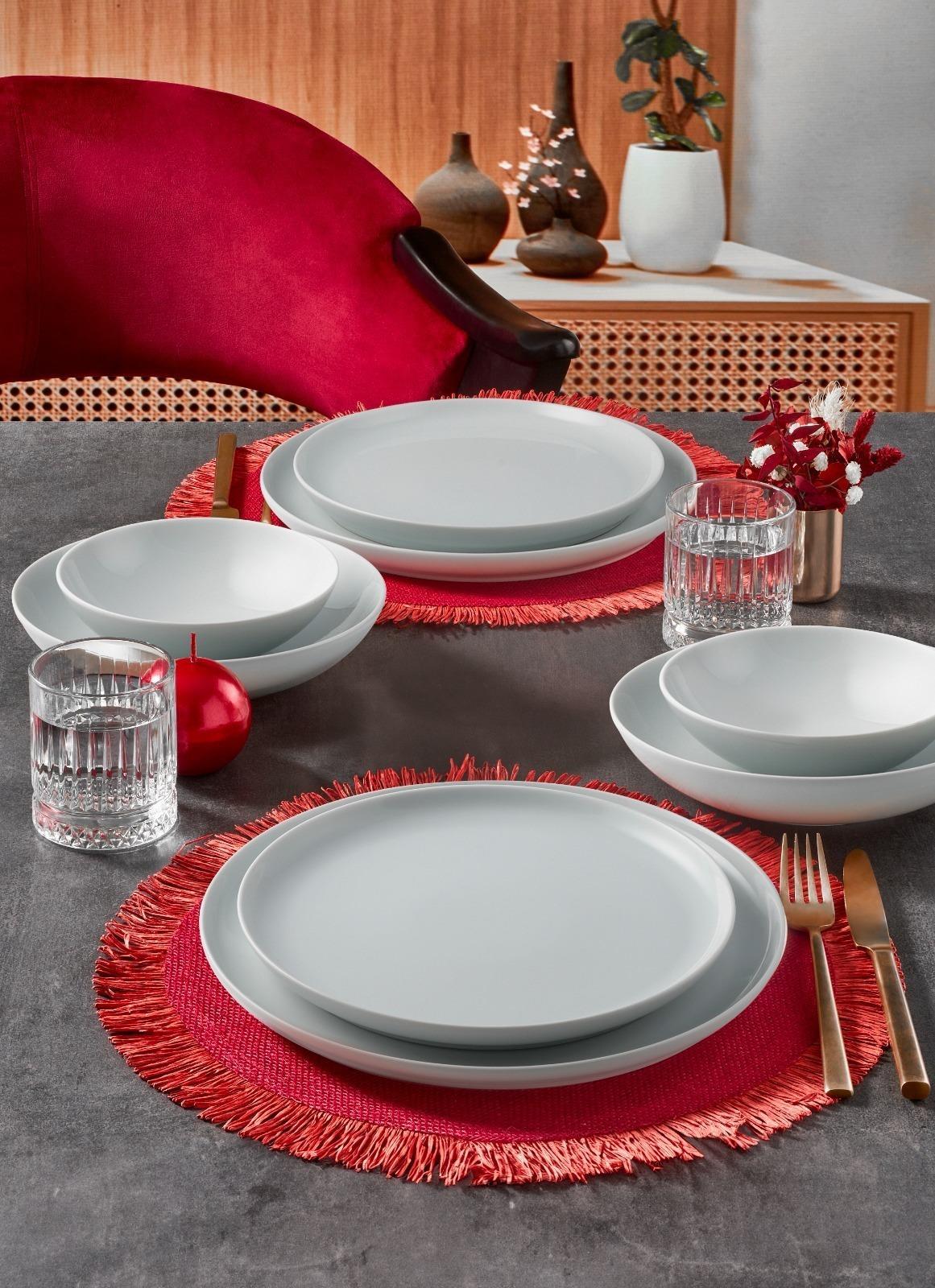 TICARIURUN-00531Güral Porselen Bilbao 24 Parça 6 Kişilik Beyaz Yemek Takımı