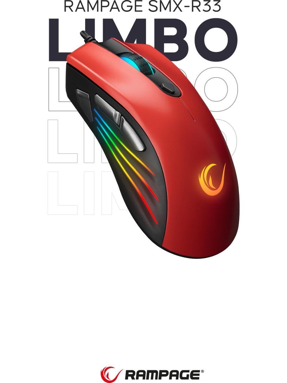 TICARIURUN-00629Rampage SMX-R33 Kırmızı RGB Makrolu Ergonomik Optik Kablolu Oyuncu Mouse