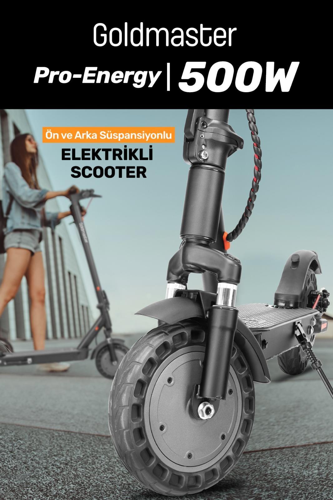 GOLDMASTER Pro-Energy 500W Ön Arka Süspansiyon 10" Patlamaz Tekerlikli Elektrikli  Scooter