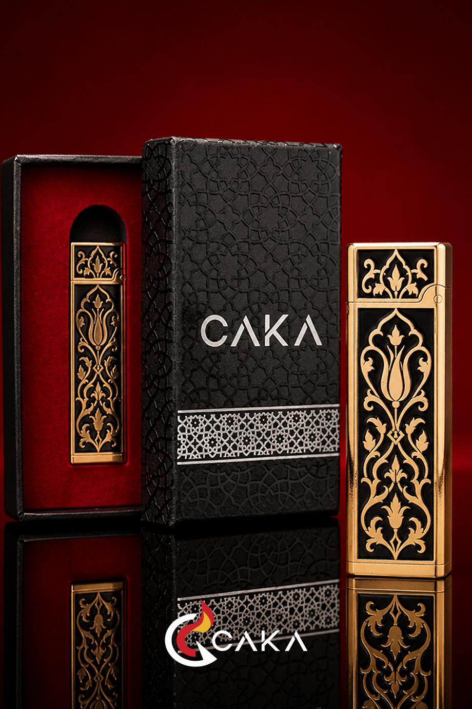 CAKA Zen Serisi Lalezar Siyah Mine İşlemeli Çakmak