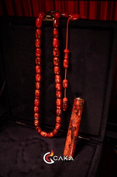 Mercan Desen - Tesbih & Çakmak Seti