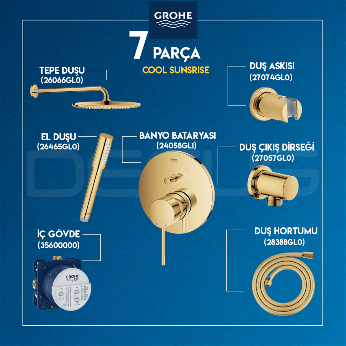 GROHE ESSENCE ANKASTRE SET COOL SUNRISE + 26066GL0 + 26465GL0 + 27074GL0 + 27057GL0 + 28388GL0 + 24058GL1 + 35600000