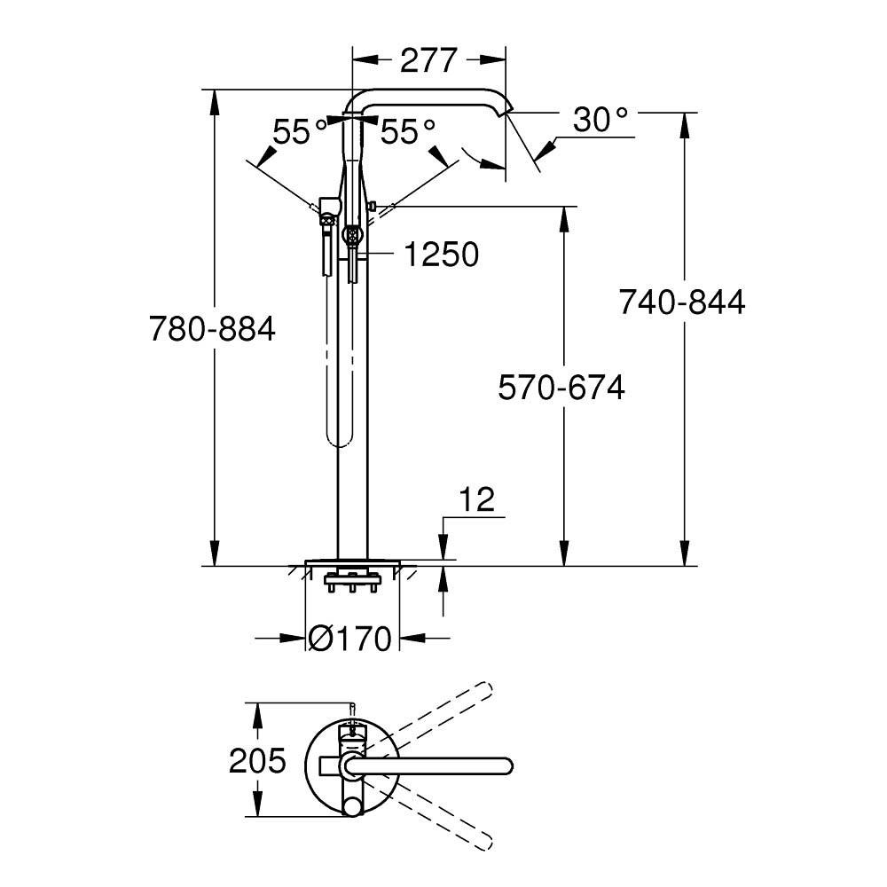 Grohe Essence Yerden Küvet Bataryası Brushed Hard Graphite - 23491Al1