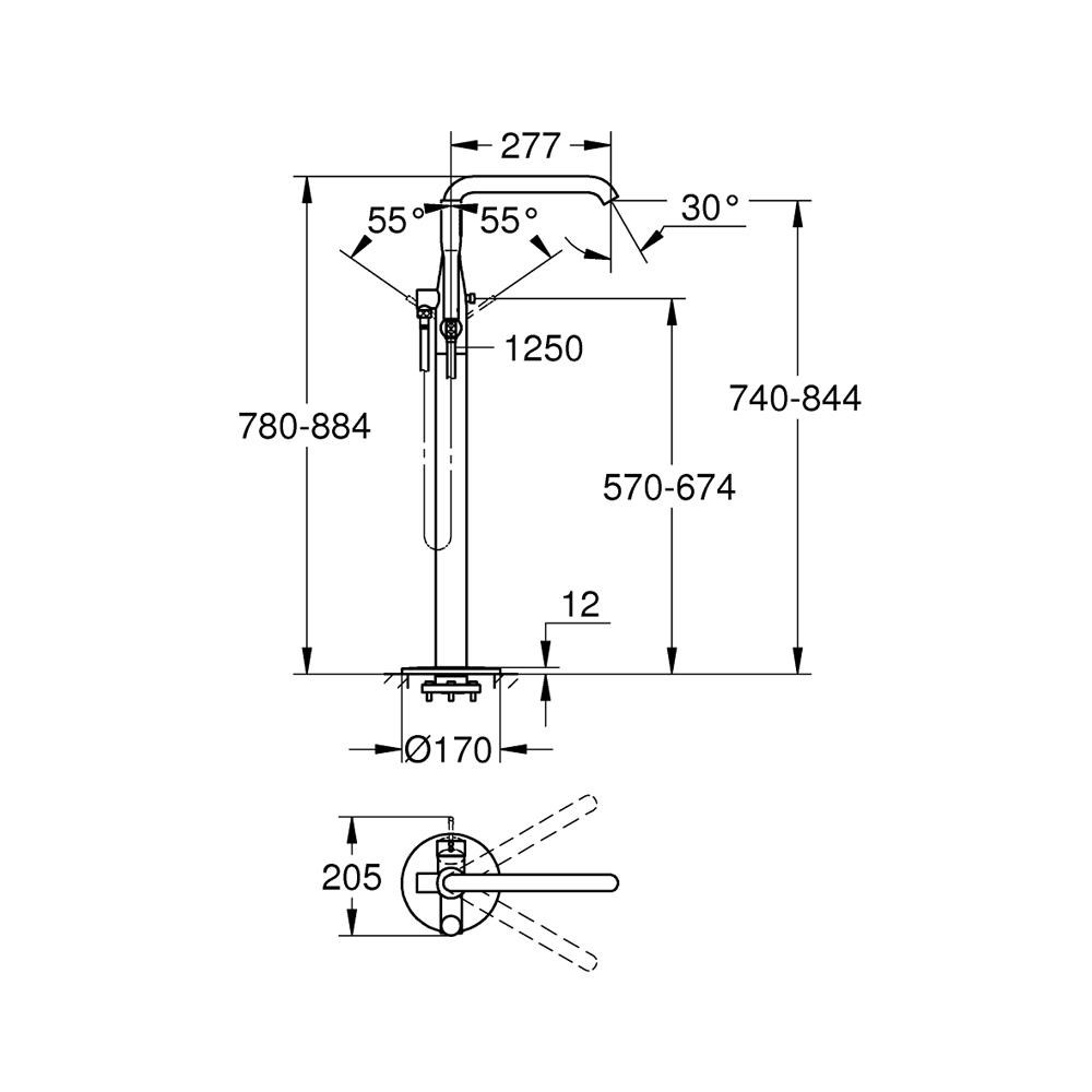 Grohe Essence Yerden Küvet Bataryası Cool Sunrise - 23491Gl1