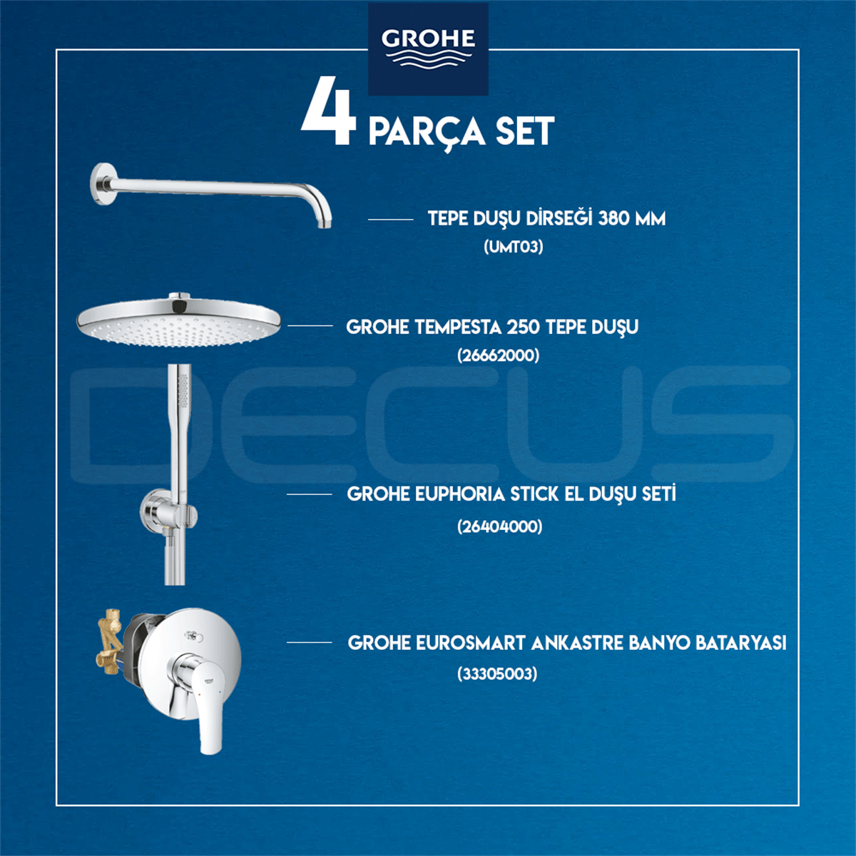 GROHE EUROSMART ANKASTRE DUŞ SETİ 26662000 + 26404000 + 33305003 + UMT03