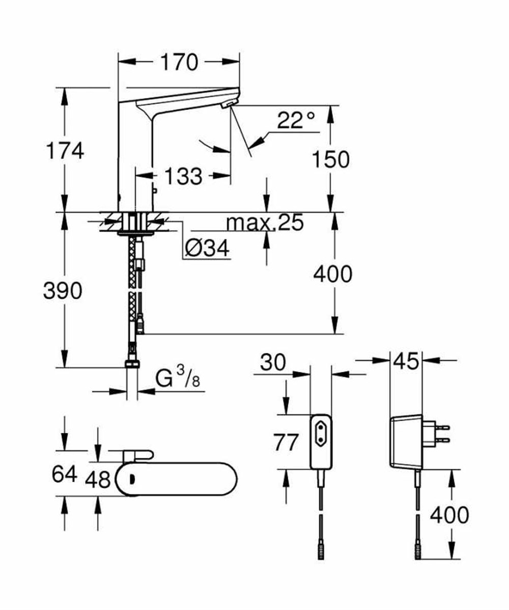 Grohe Eurosmart Cosmopolitan E Fotoselli Lavabo Bataryası L-Boyut - 36421000