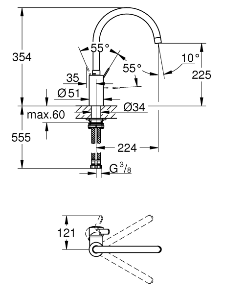 Grohe Eurosmart Cosmopolitan Mutfak Bataryası - 32843002