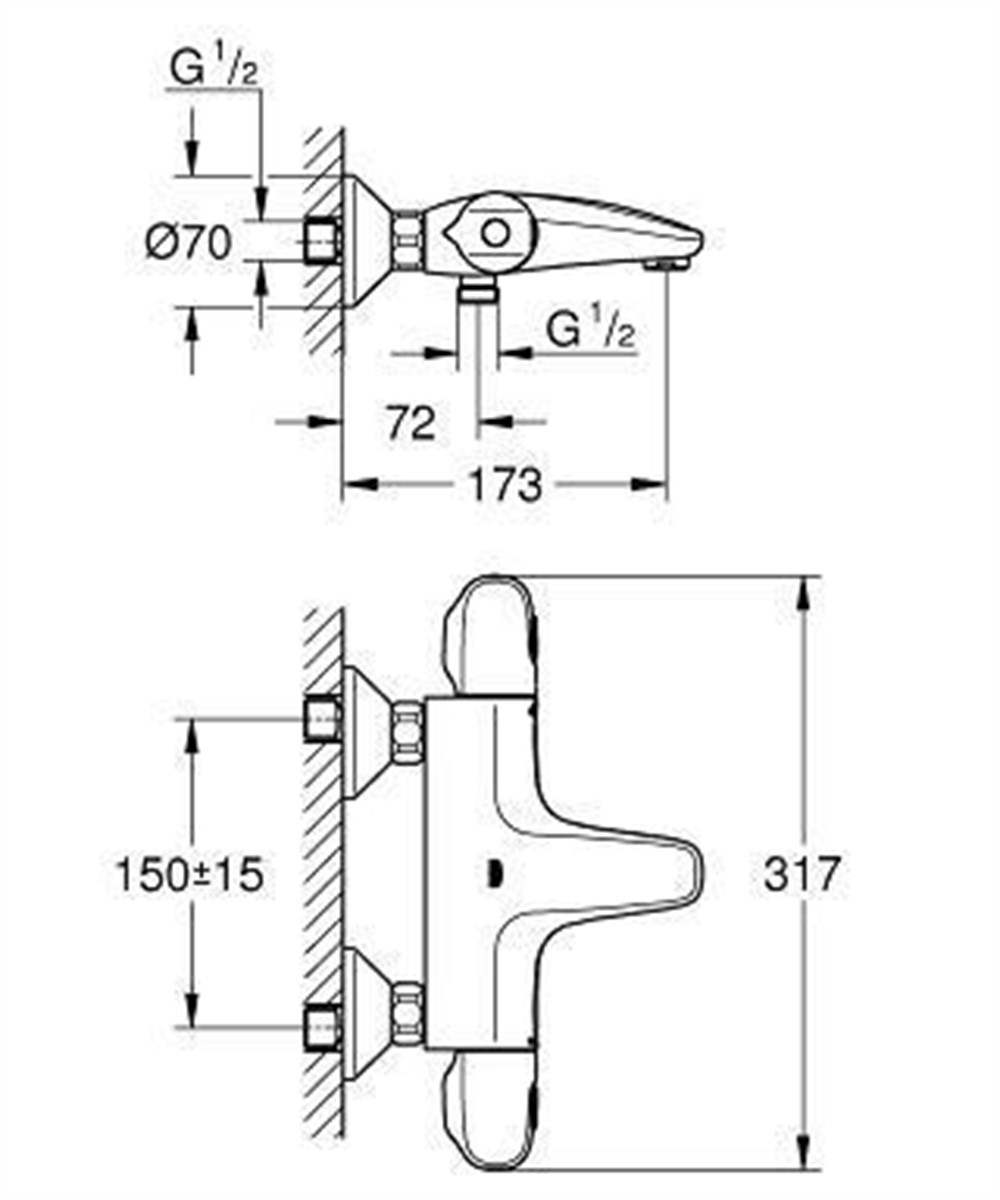 Grohe Grohtherm 1000 New Termostatik Banyo Bataryası - 34155003