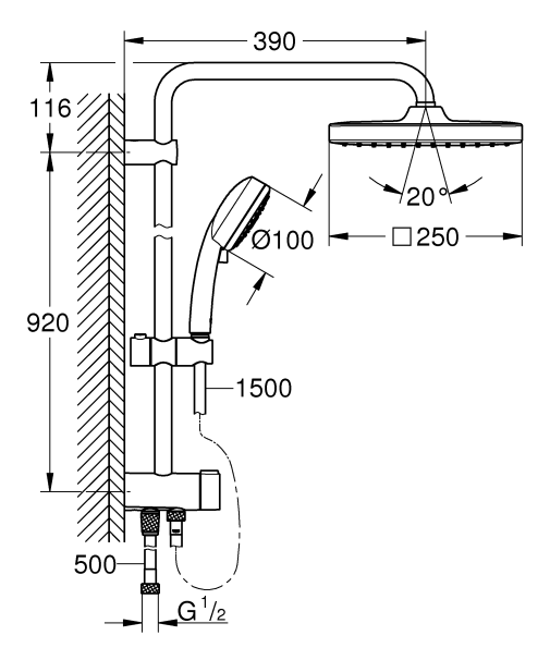 Grohe Tempesta Cosmopolitan System 250 Cube Duvar Bağlantılı Divertörlü Duş Sistemi - 26694000