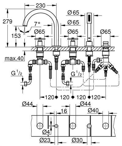 Grohe Atrio 5 Delikli Küvet Bataryası Krom - 19923003