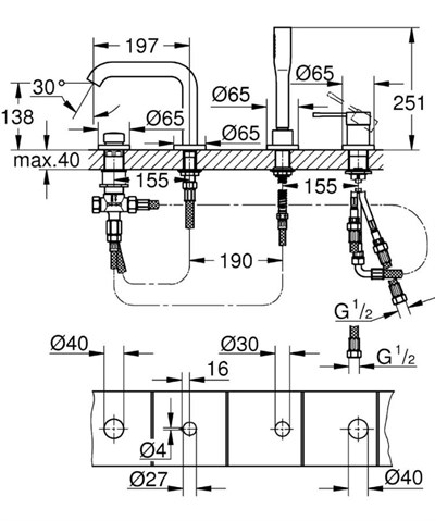 Grohe Essence Dört Delikli Küvet Bataryası - 19578001