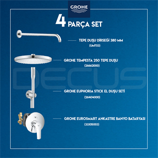 GROHE EUROSMART ANKASTRE DUŞ SETİ 26662000 + 26404000 + 33305003 + UMT03