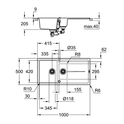 Grohe K400 Kuvars Kompozit Eviye Granit Siyah - 31642Ap0