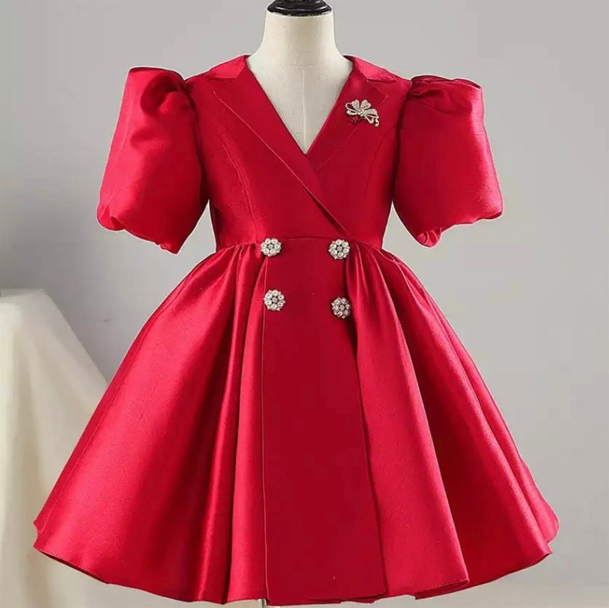 Kız Çocuk Tasarım Kırmızı Elbise
