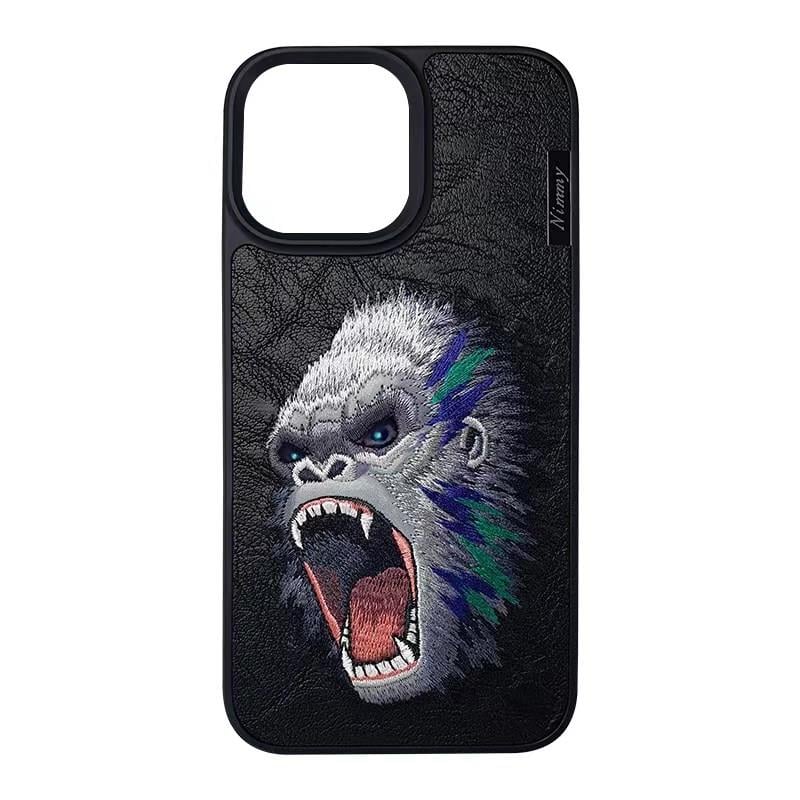 iP 14 Pro Ferocious Serisi Goril King Kong Nakış işlemeli 3D Detaylı Kılıf Siyah