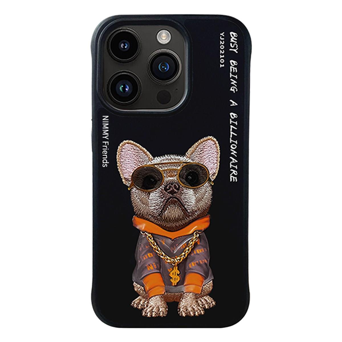 iP 15 Pro Max  Dog Serisi Nakış işlemeli Gözlük Detaylı Kılıf Siyah