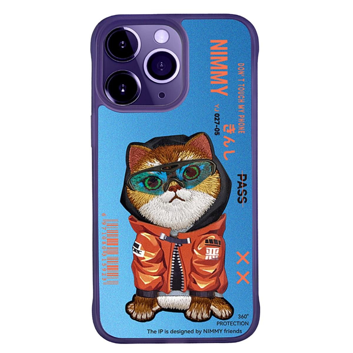 iP 15 Pro Max Drill Serisi Turuncu Kedi Nakış işlemeli Detaylı 3D Hologram Kılıf 