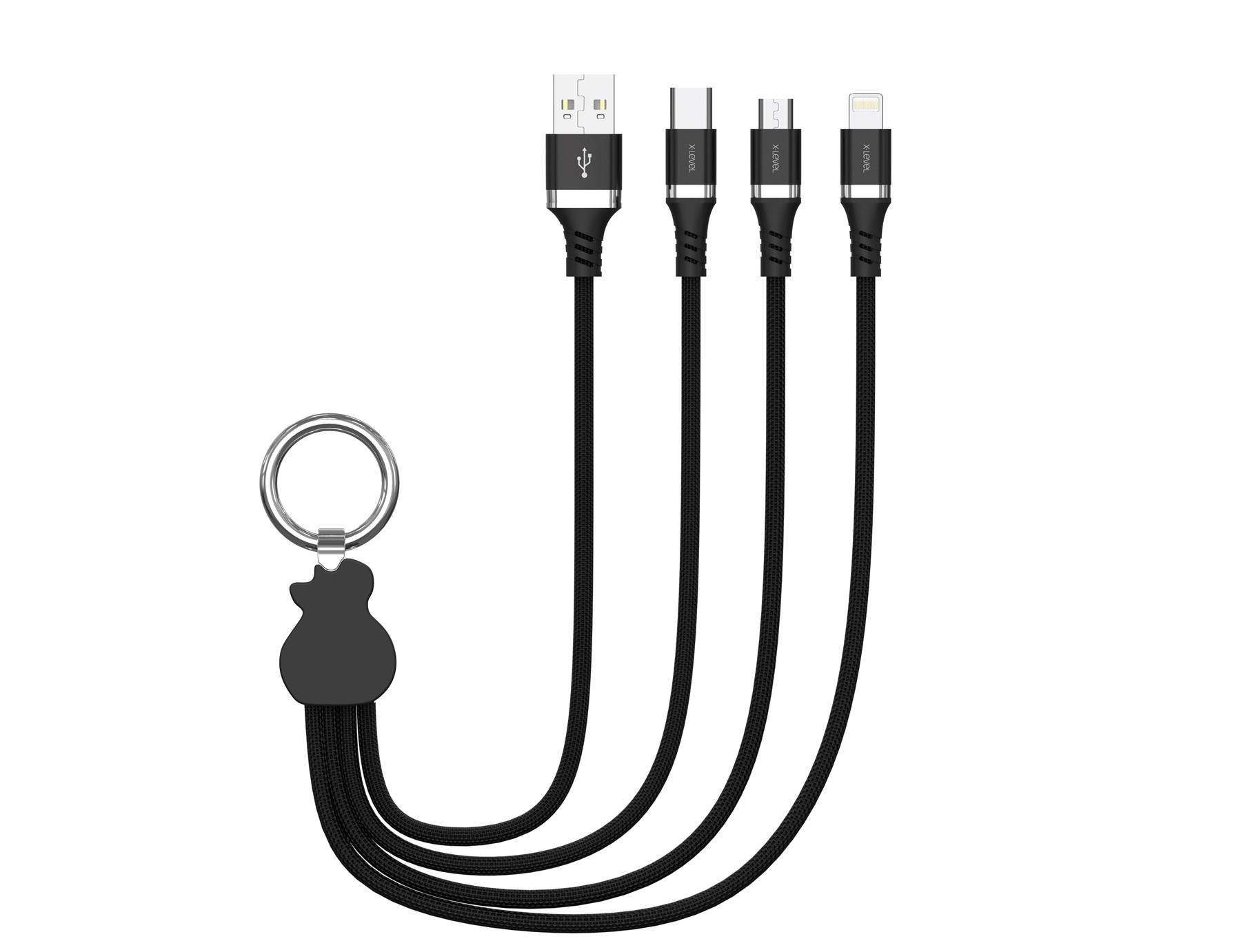 XCC8400 X-Trio 3'lü  USB A - Lightning - Type-C - Micro USB Kablo 3in1 