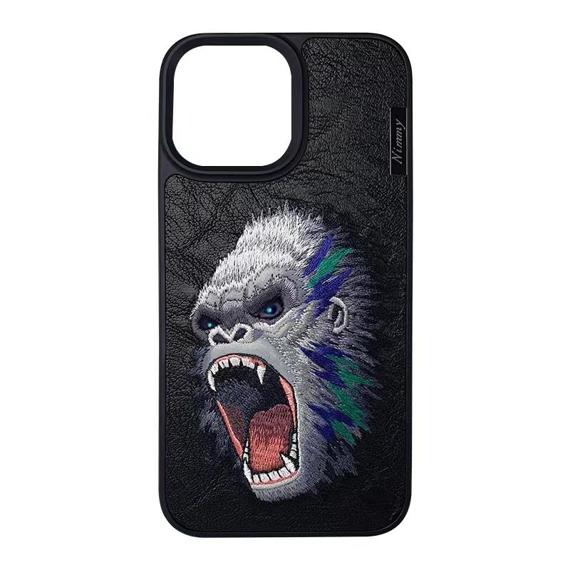 iP 14 Pro Ferocious Serisi Goril King Kong Nakış işlemeli 3D Detaylı Kılıf Siyah