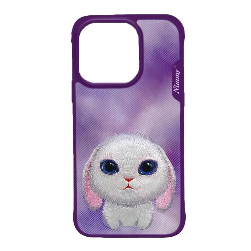 iP 15 Big Eyes Serisi Tavşan Nakış Işlemeli 3D Detaylı Kılıf Pembe