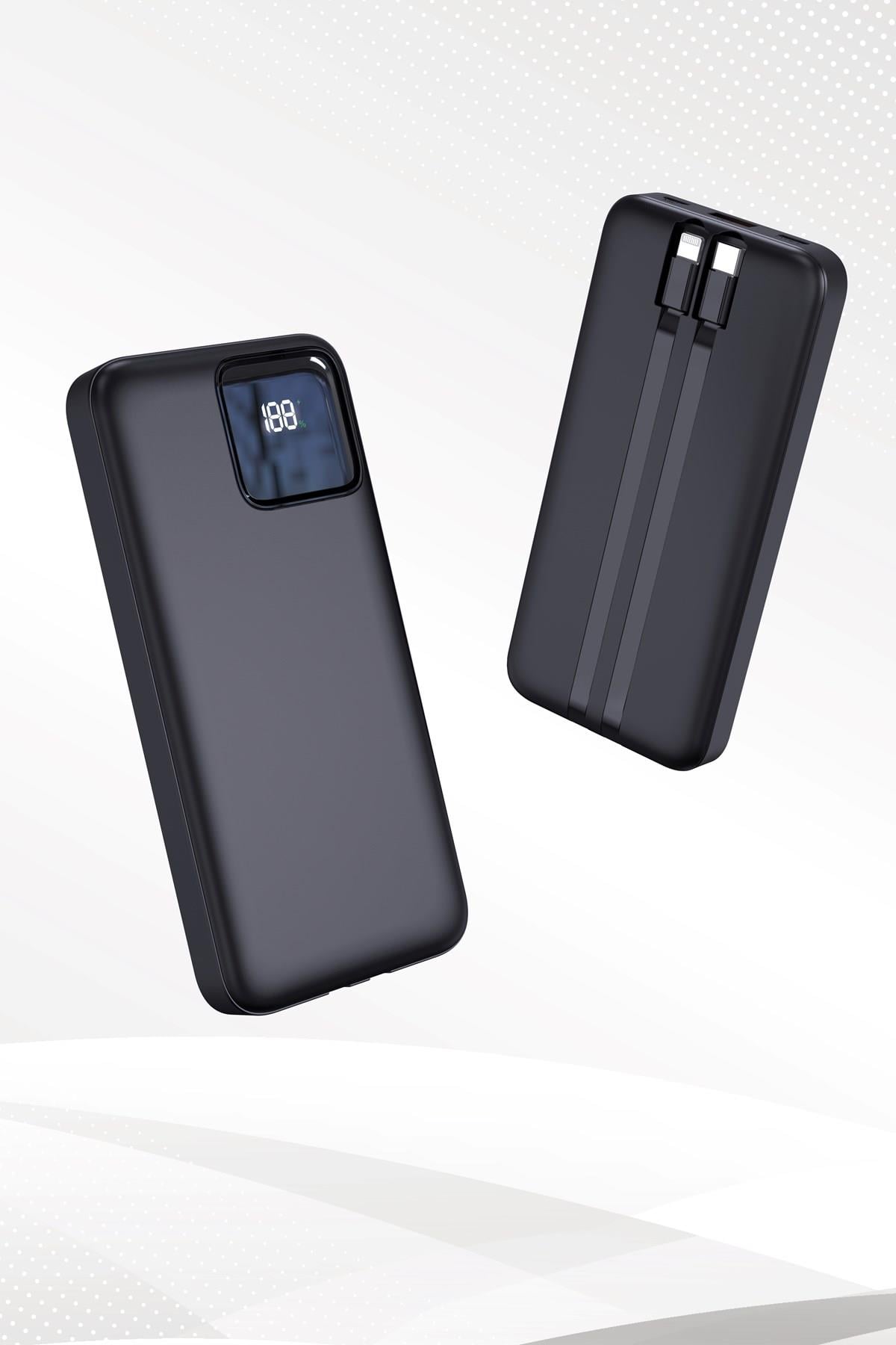 XP2302 10000mAh  Çift Kablolu LCD Ekran Powerbank Siyah