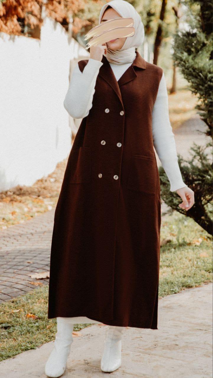 Acı Kahve Biriktirmeli Kruvaze Yelek 18203