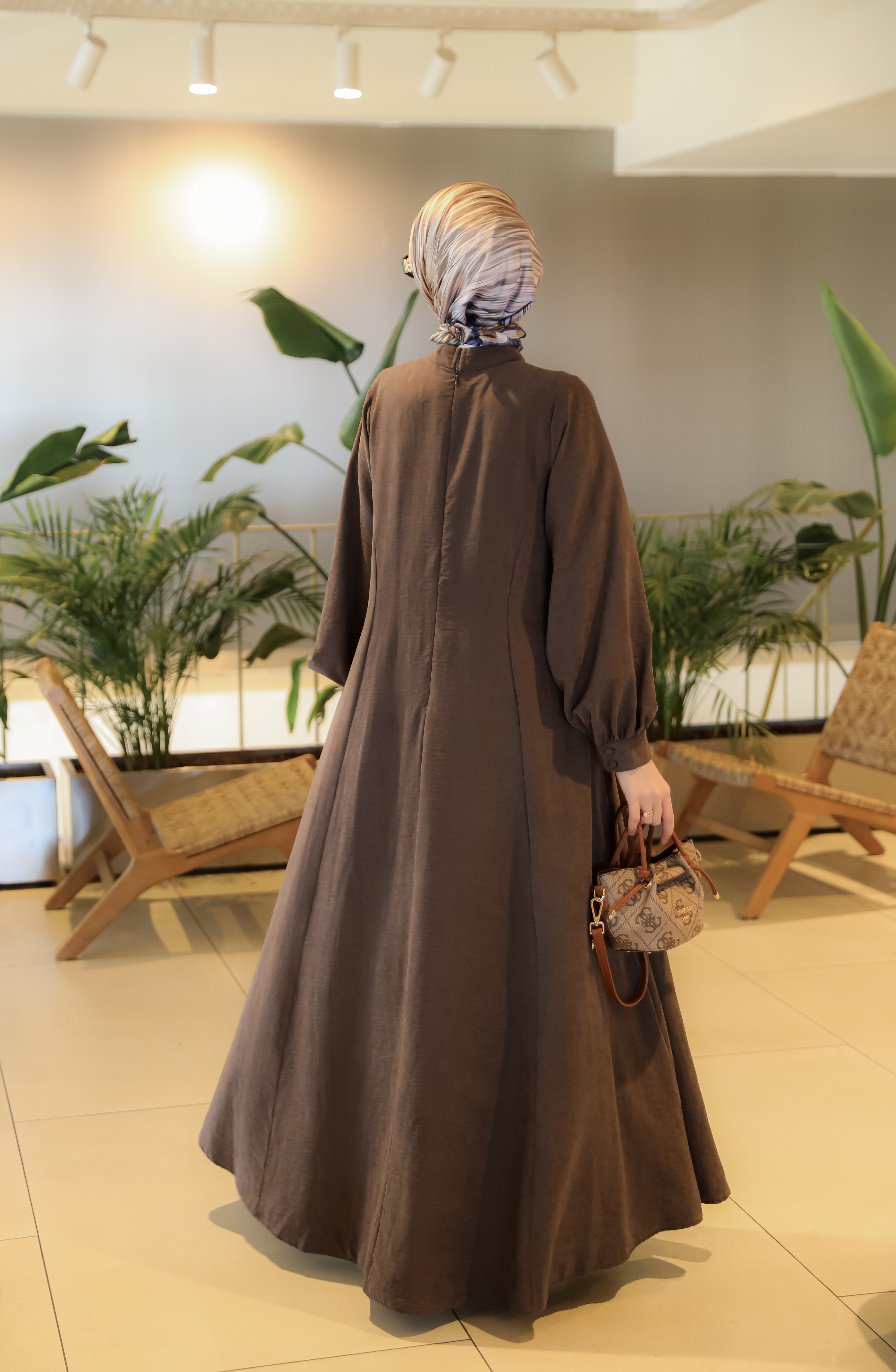 Acı Kahve NSR 5164 BİRİTLİ KLOŞ ELBİSE