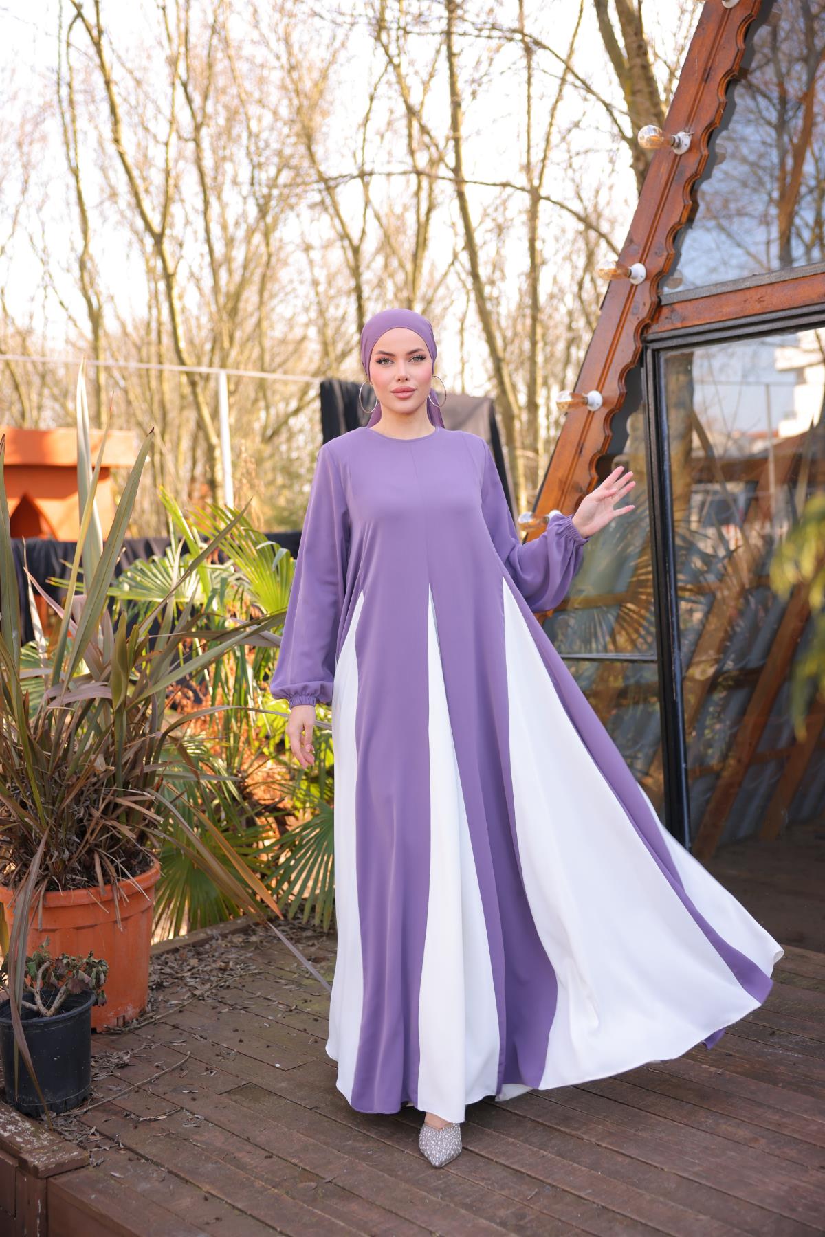 Açık Mor Üçgen Garnili Elbise 5080