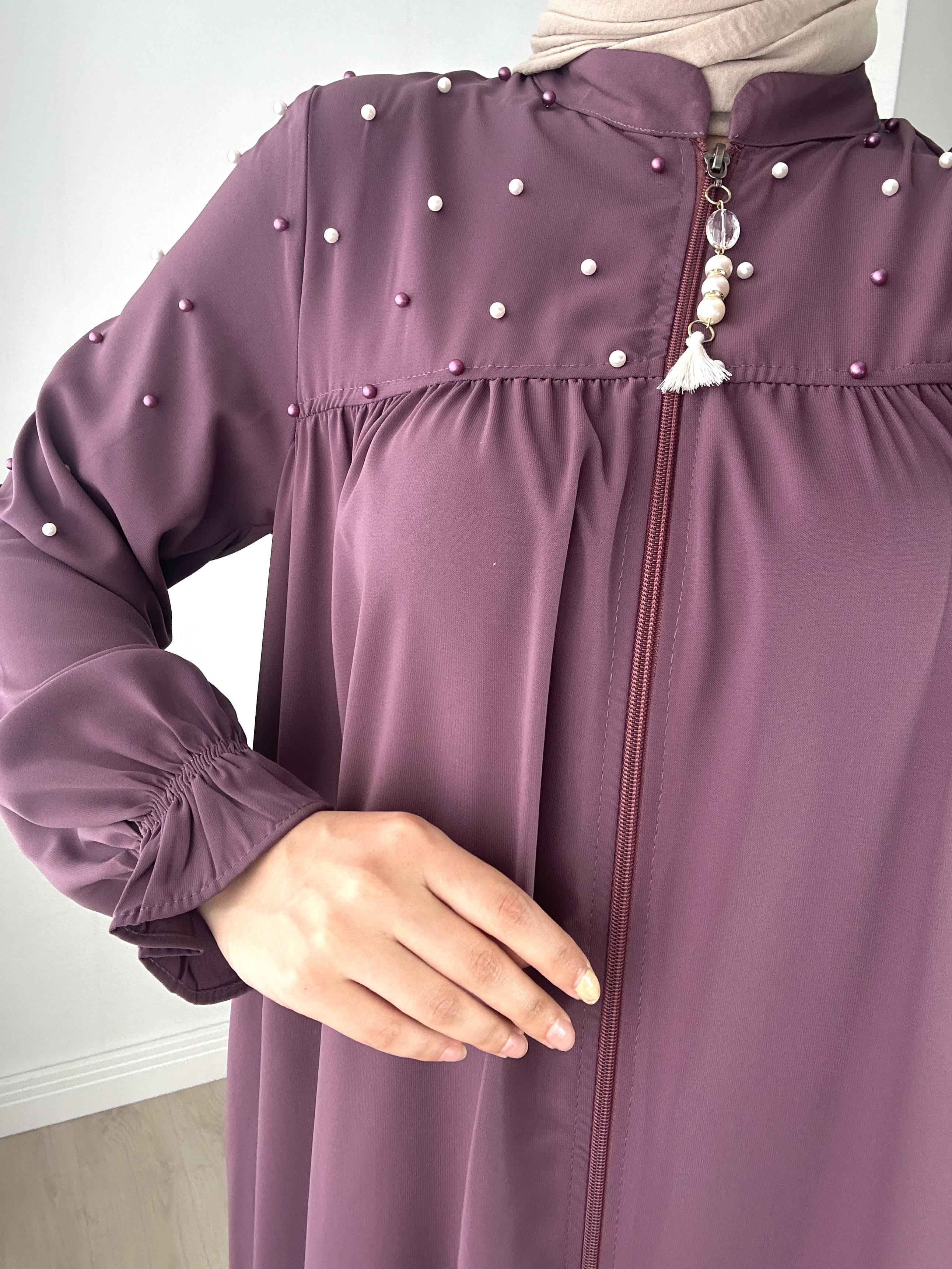 Açık Mürdüm Robası Çakma Taşlı Ferace 5021