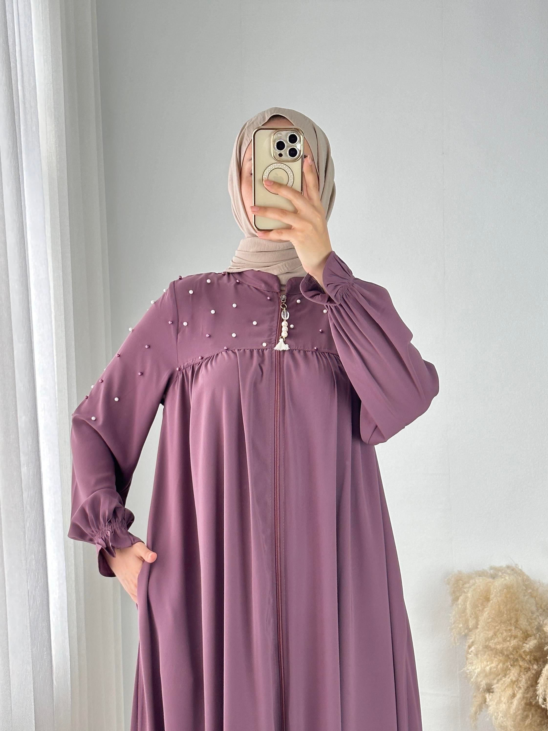 Açık Mürdüm Robası Çakma Taşlı Ferace 5021