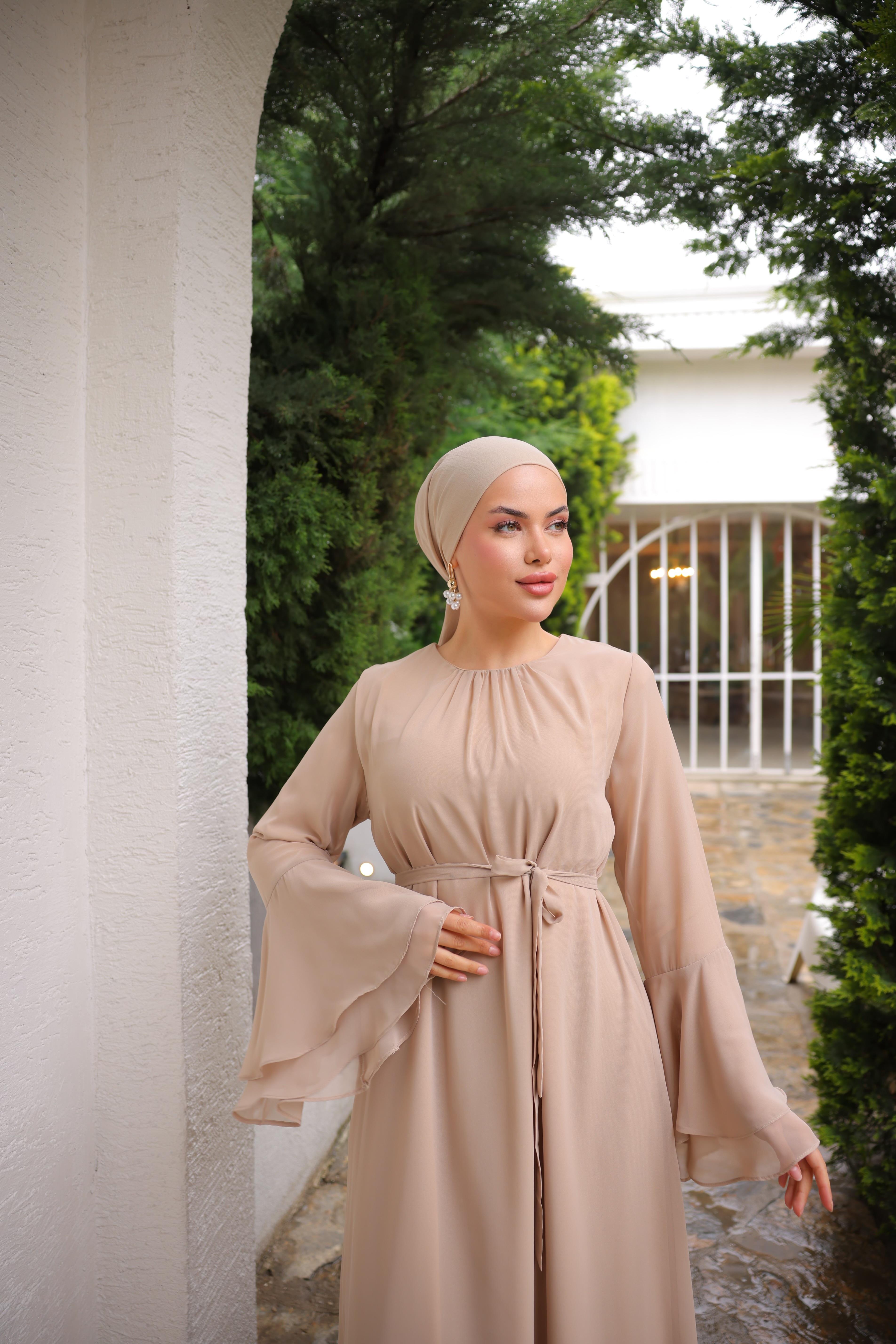 Bej Şifon Elbise 5088