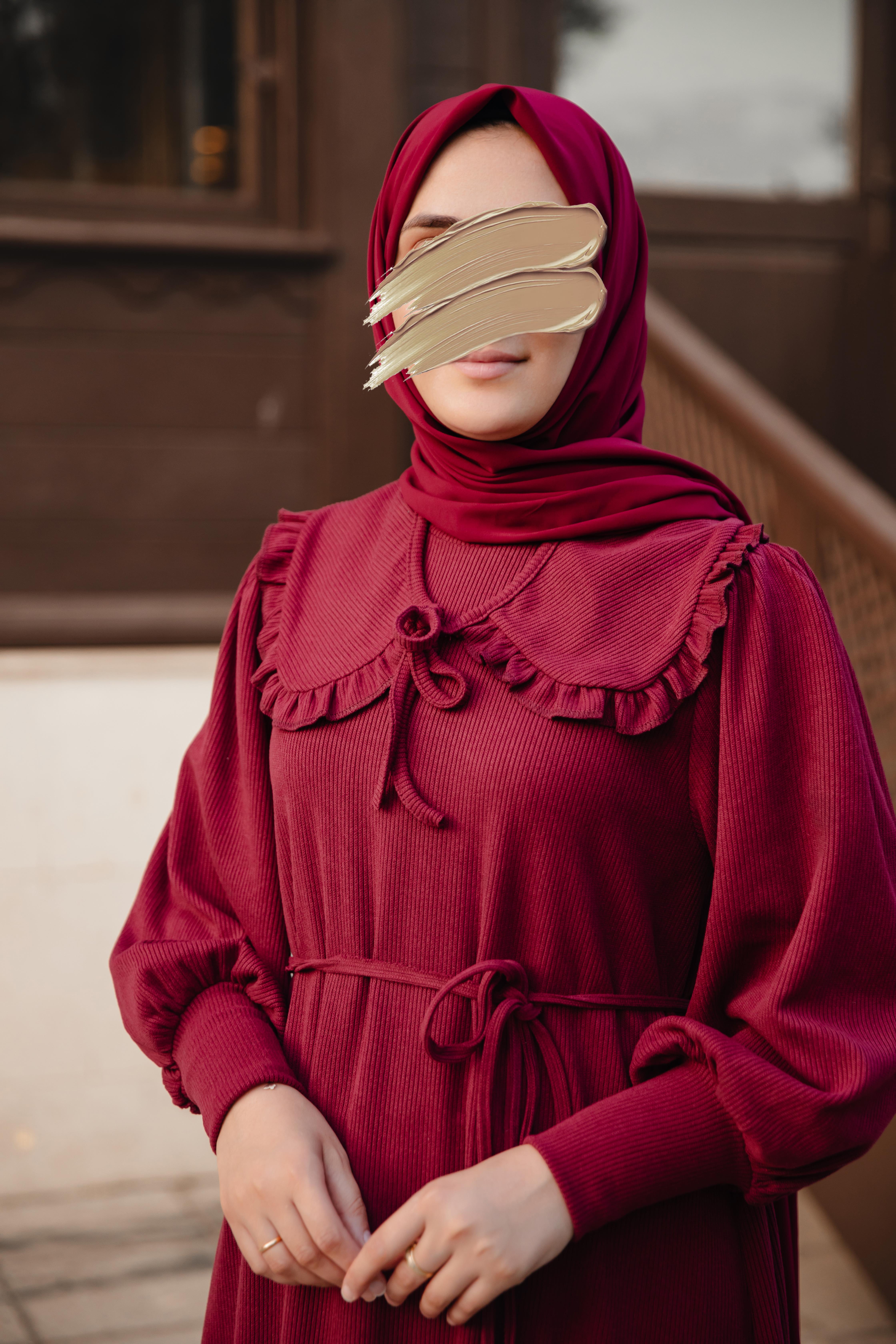 Bordo Bebe Yakalı Elbise Nsr 5106