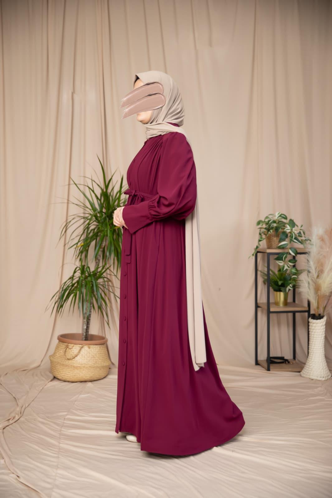 Bordo Boydan Kaplama Düğmeli Ferace 5130