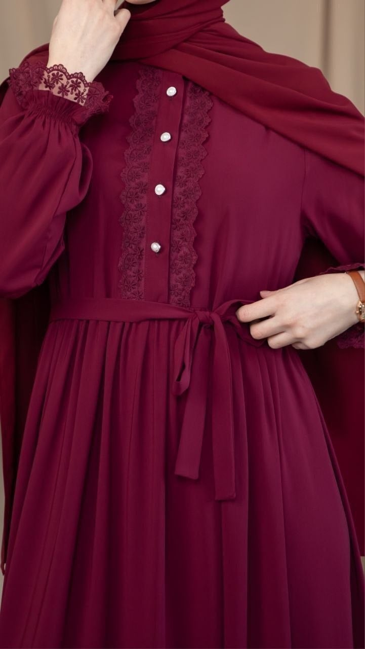 Bordo Dantelli Elbise 5138