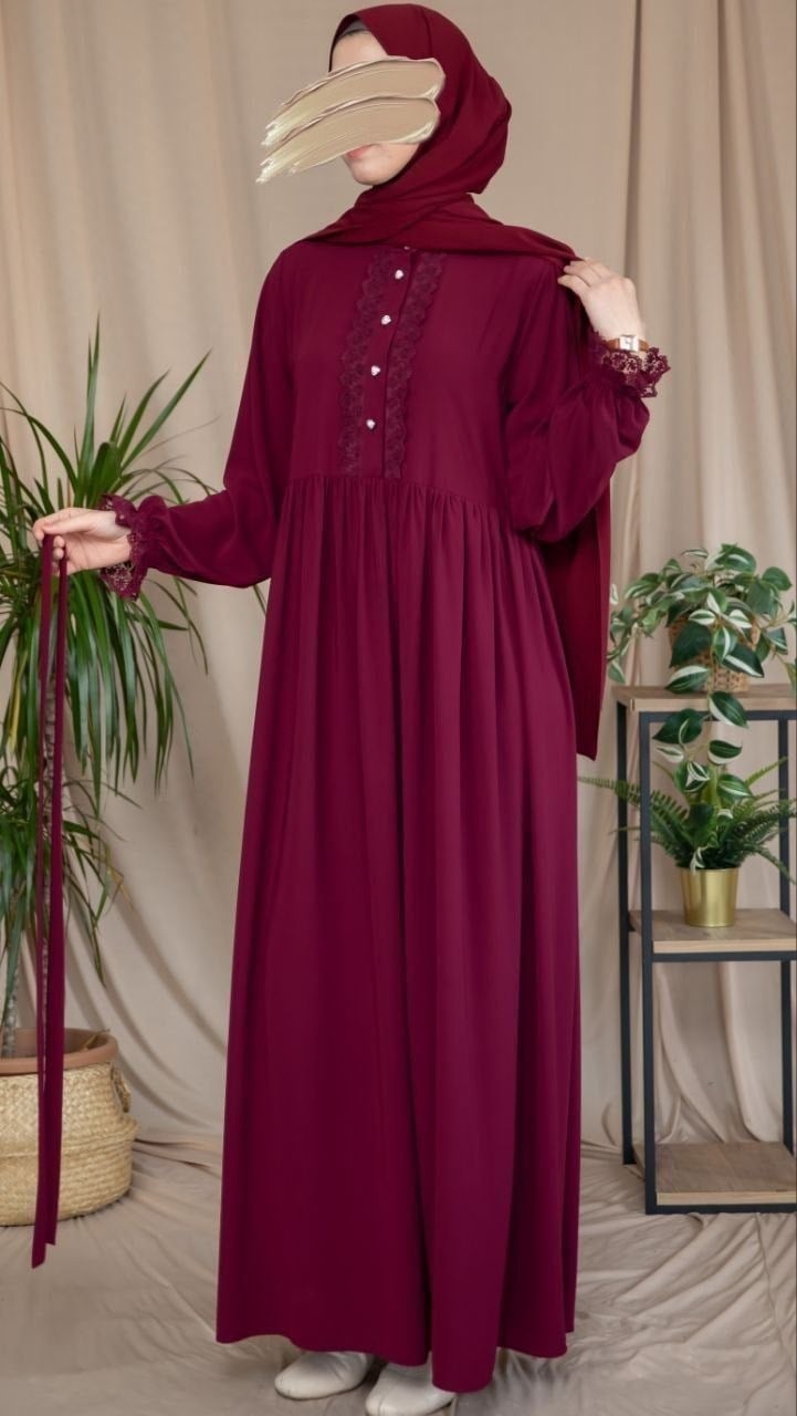 Bordo Dantelli Elbise 5138