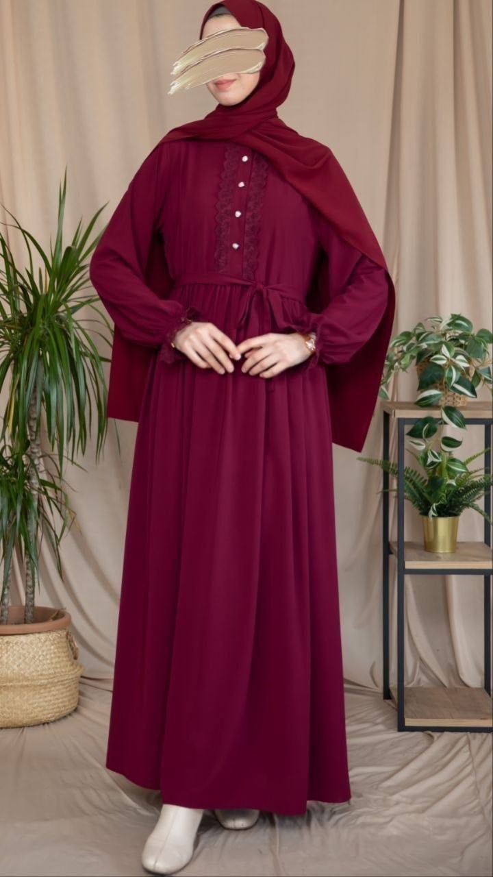 Bordo Dantelli Elbise 5138