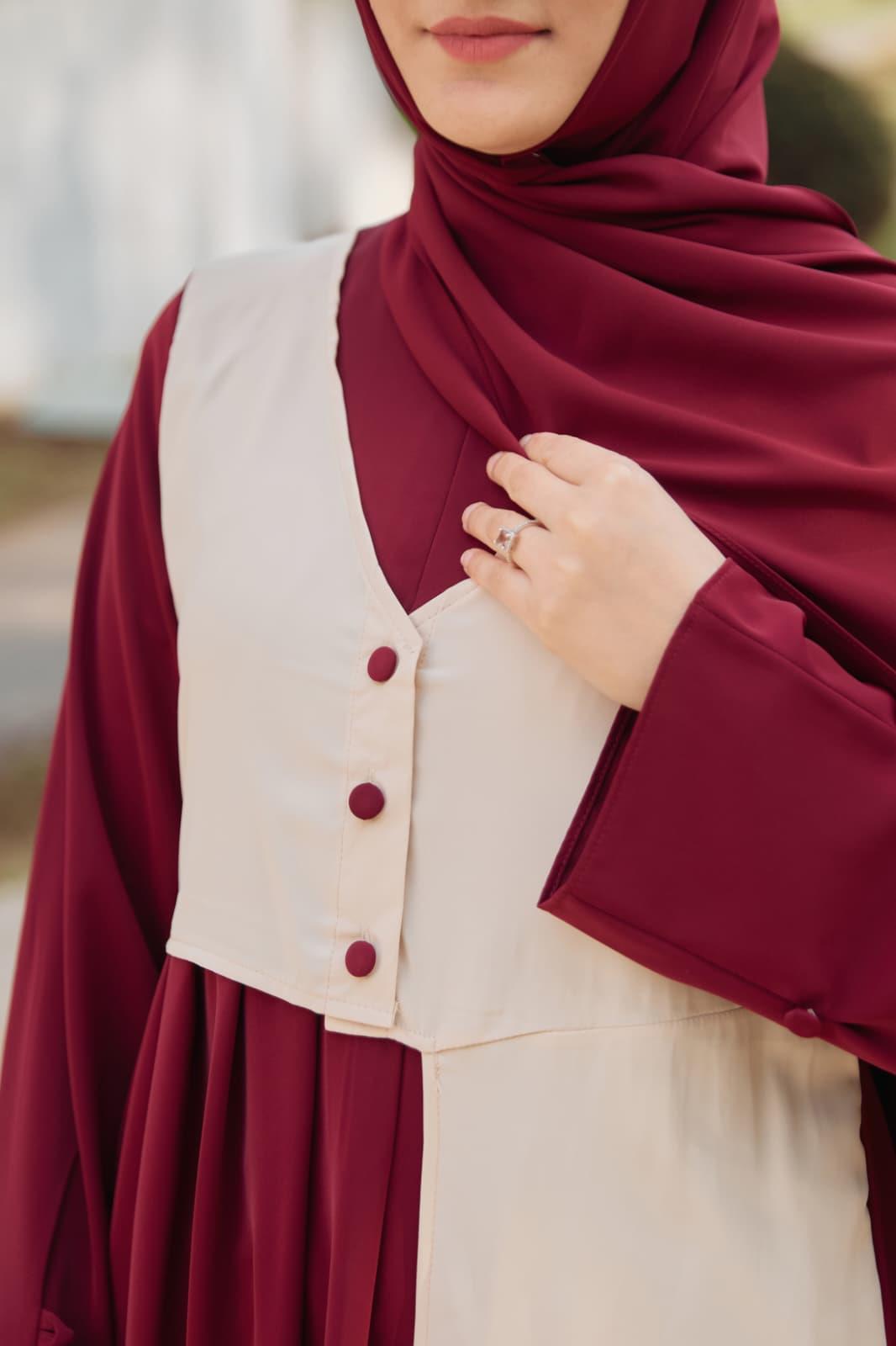 Bordo Garnili Yelek Görünümlü Elbise 5120