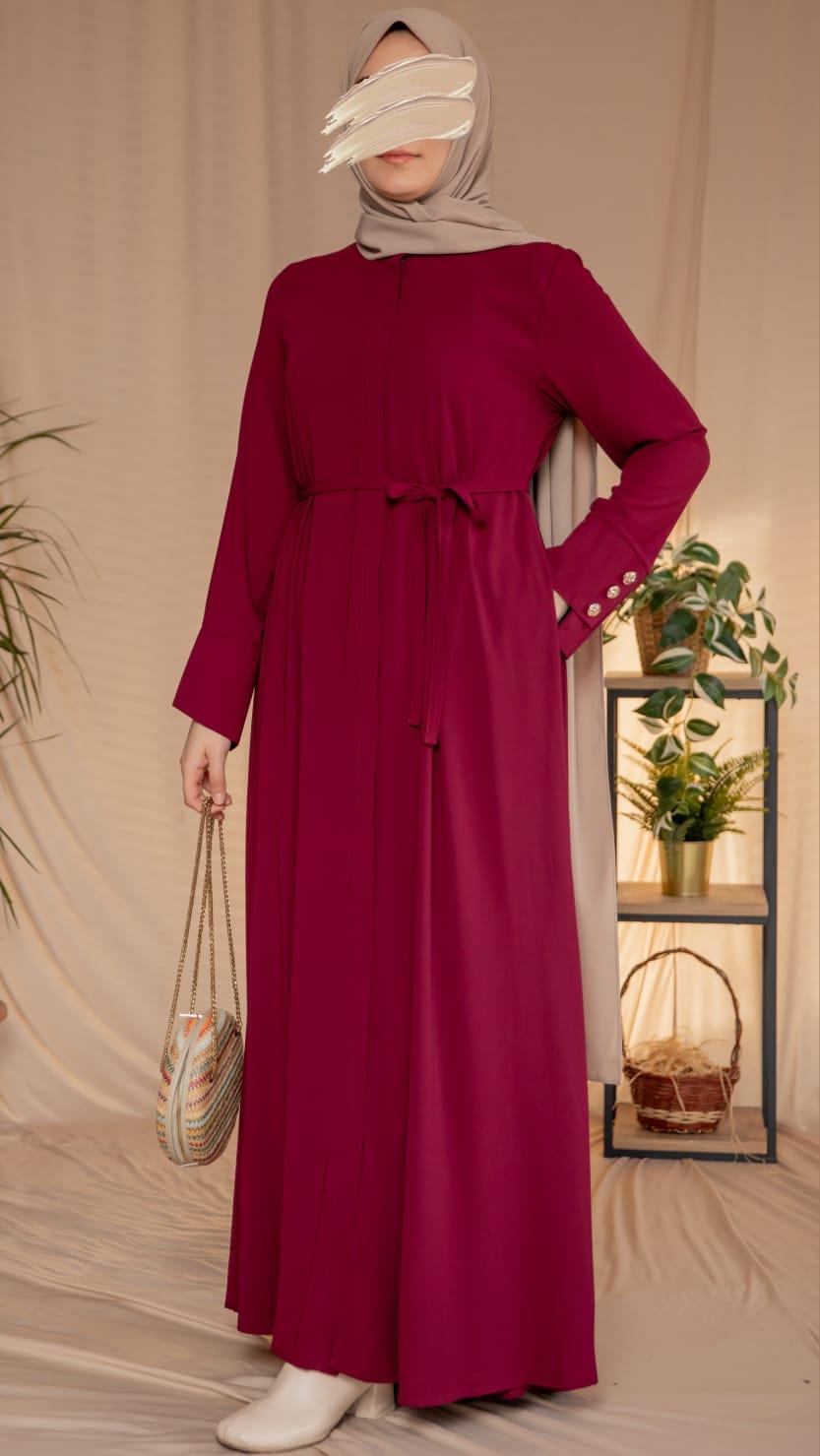 Bordo Geniş Manşetli Ferace 5121