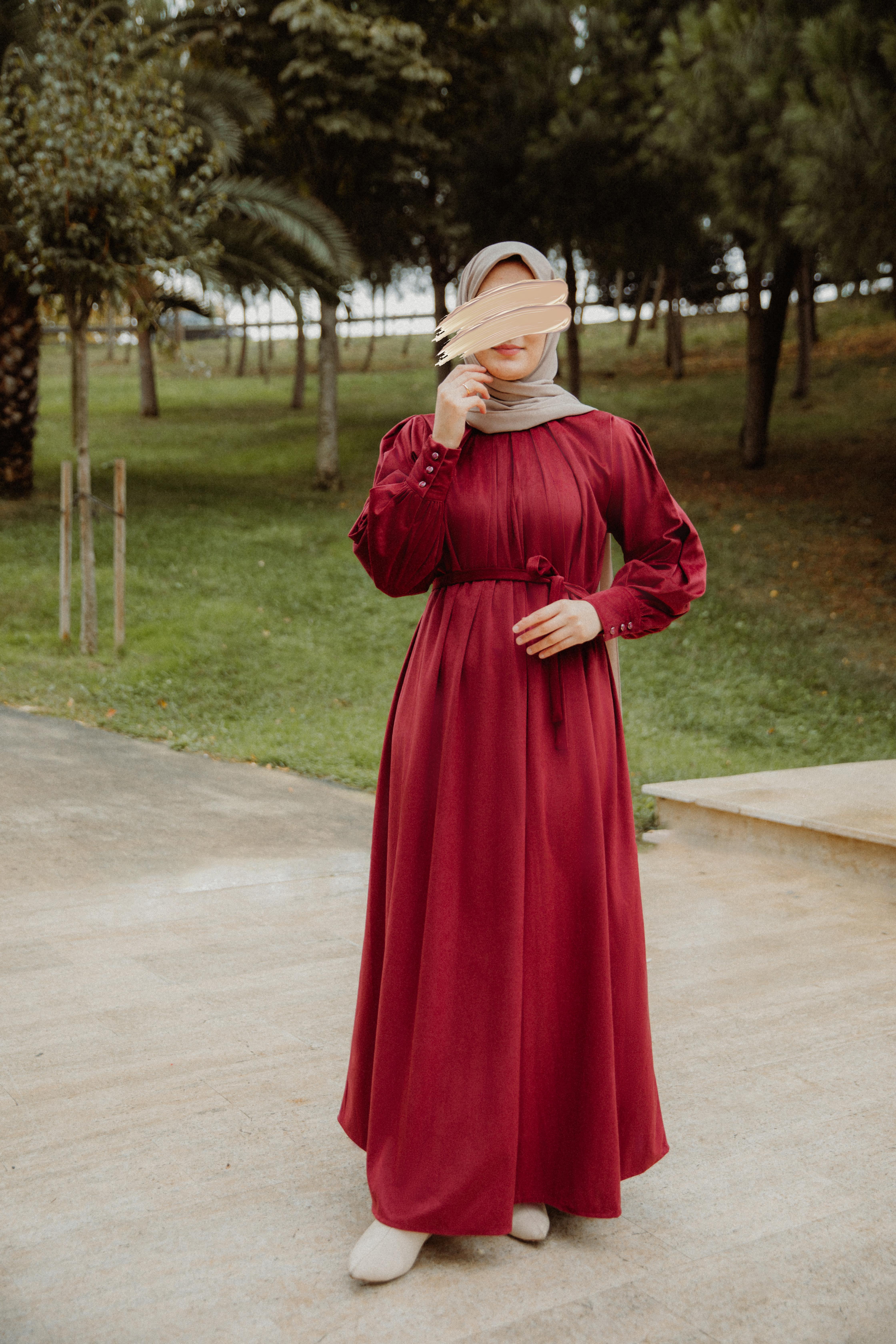 Bordo Pileli Elbise Nsr 5111